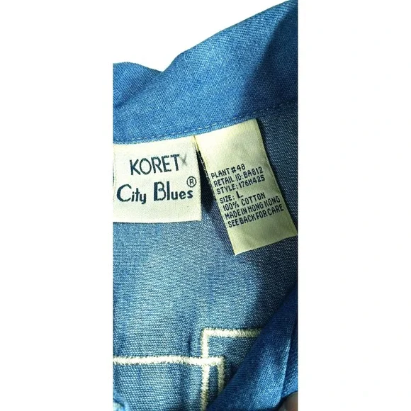 vintage koret crop top blue floral denim embroidered floral wooden button womens - Picture 2 of 10